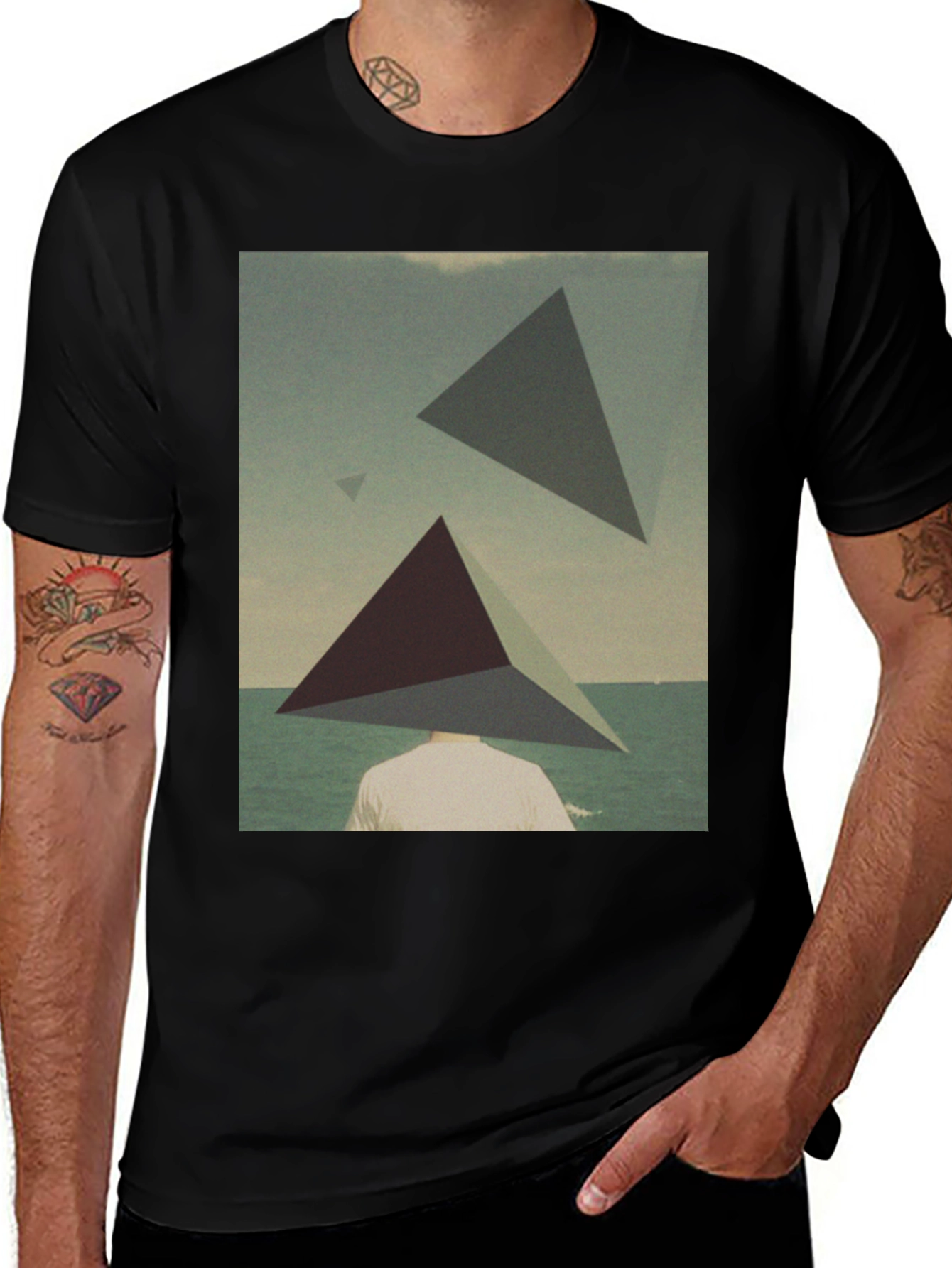 Black Abstract Triangle Graphic Tee - Men's Black T-Shirt main image