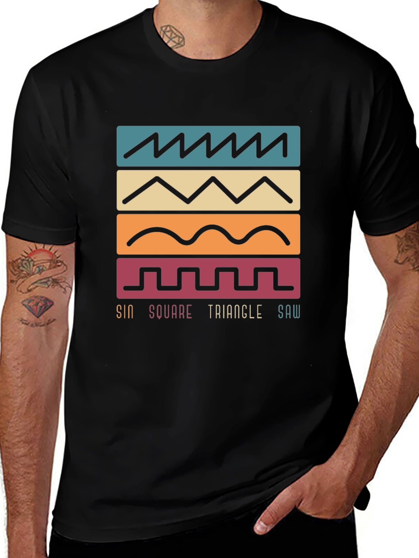 Retro Waveform Graphic Tee - Sin Square Triangle Saw