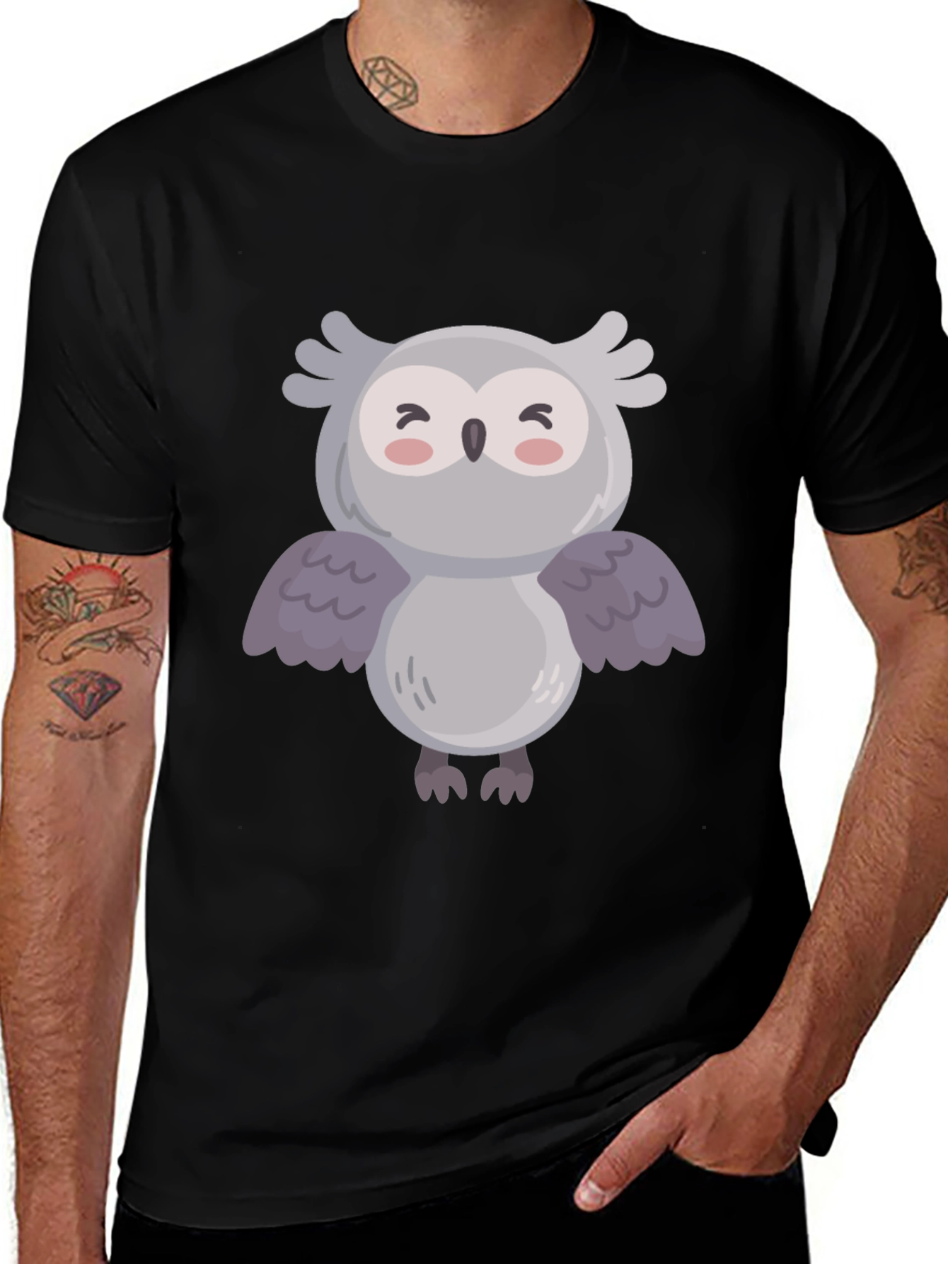 Variant 6 of Cute Owl Graphic Black T-Shirt