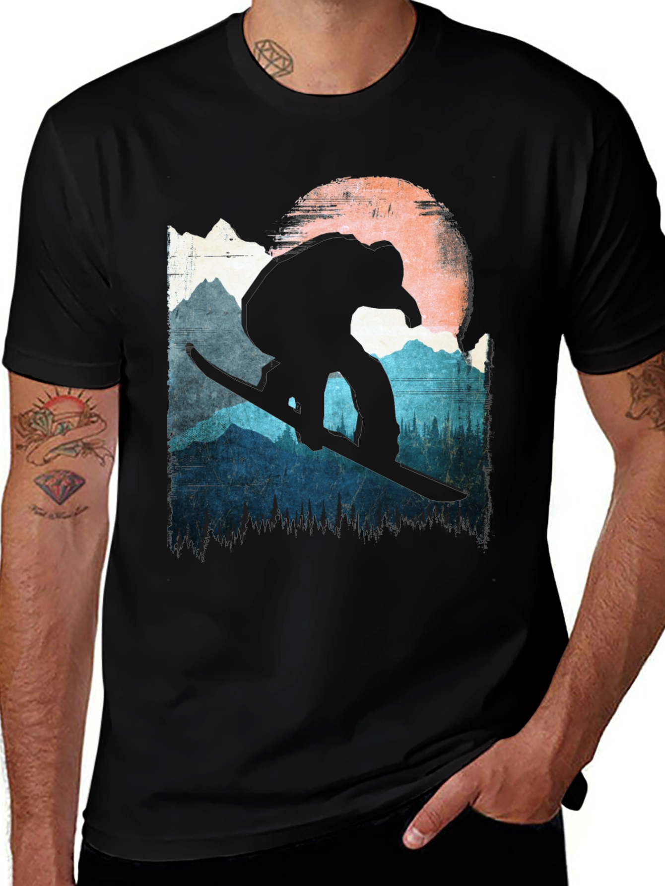 Variant 13 of Snowboarder T-Shirt - Mountain Silhouette Design