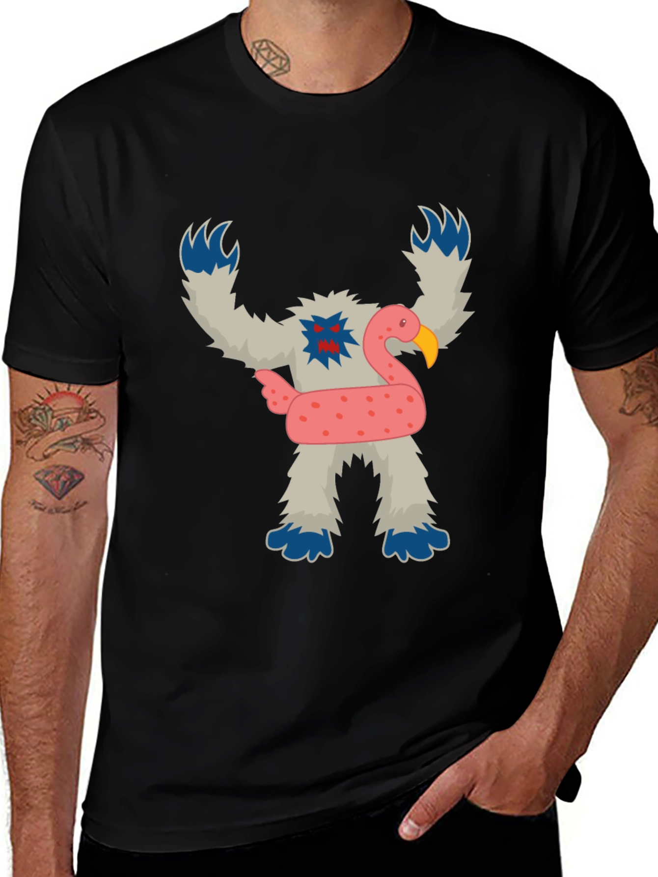 Variant 8 of Yeti with Flamingo Floatie Black T-Shirt