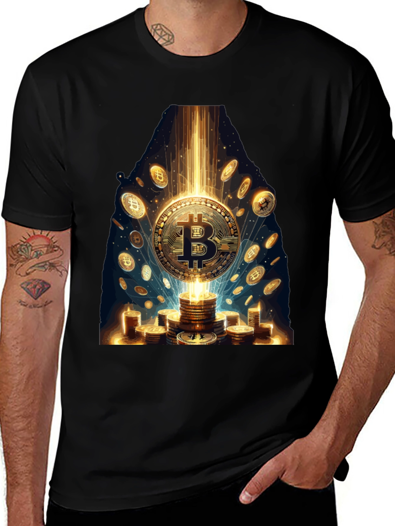 Variant 3 of Bitcoin Gold Coin Graphic Tee Crypto Currency T-Shirt