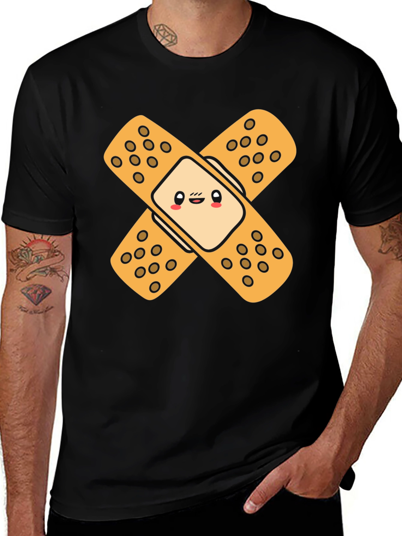 Variant 23 of Cute Band-Aid Graphic Black T-Shirt