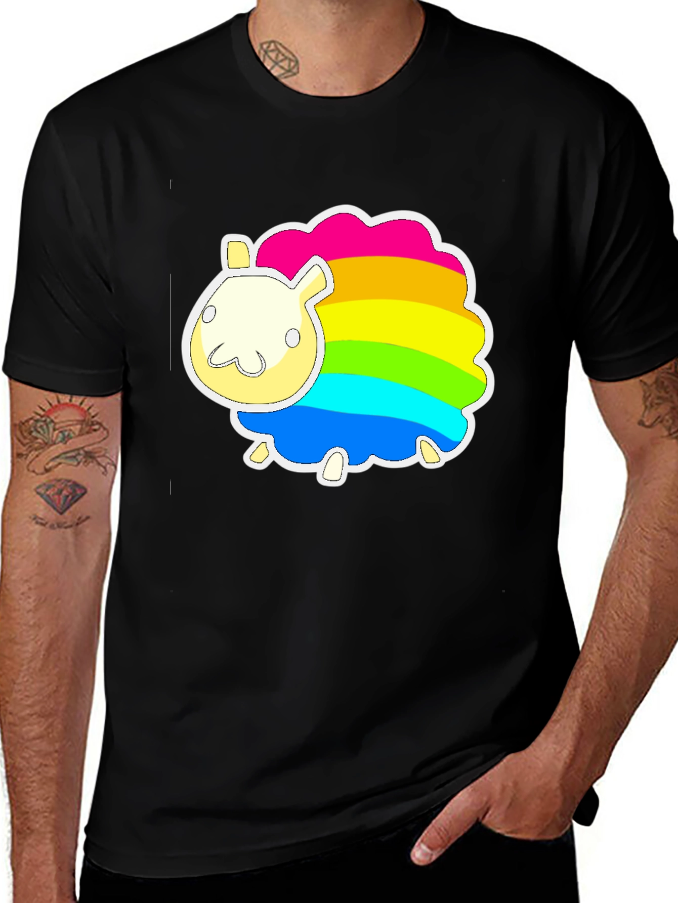 Variant 30 of Rainbow Sheep Graphic Tee - Unisex Black T-Shirt