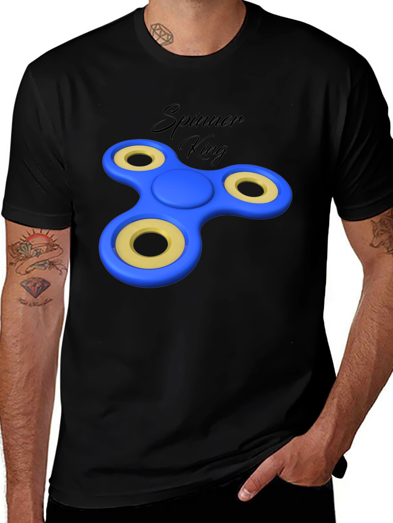Spinner King Black Graphic Tee - Fun Design