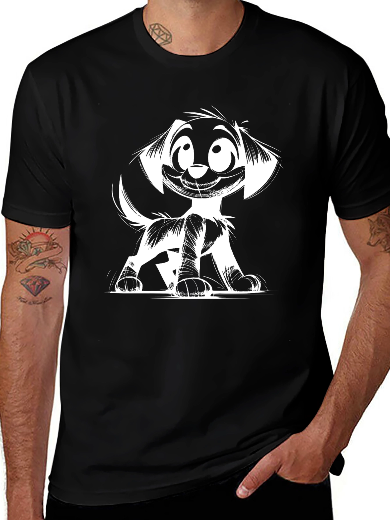 Variant 19 of Cartoon Dog Graphic T-Shirt - Black Cotton Tee
