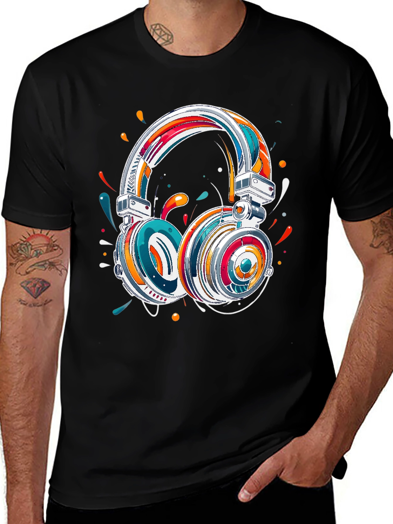 Variant 13 of Colorful Headphones Graphic Tee