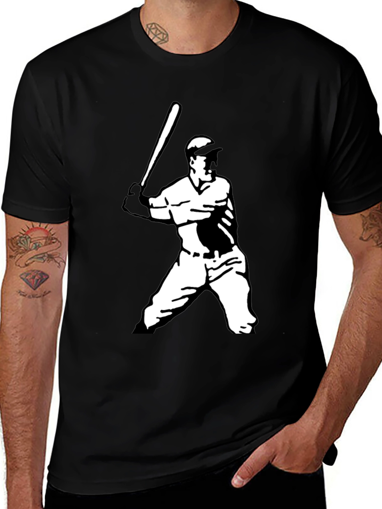 Variant 21 of Baseball Player Graphic Tee - Black Cotton T-Shirt