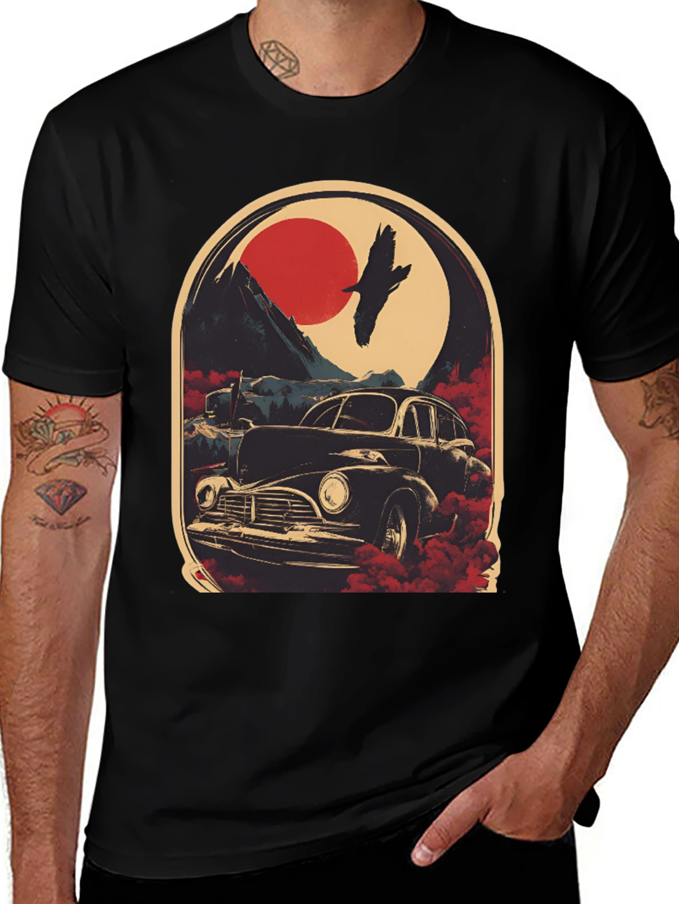 Variant 5 of Vintage Car & Raven Graphic T-Shirt