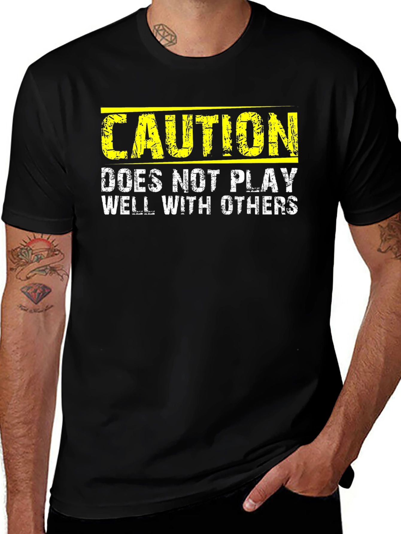Variant 4 of Caution: Does Not Play Well With Others - Novelty T-Shirt