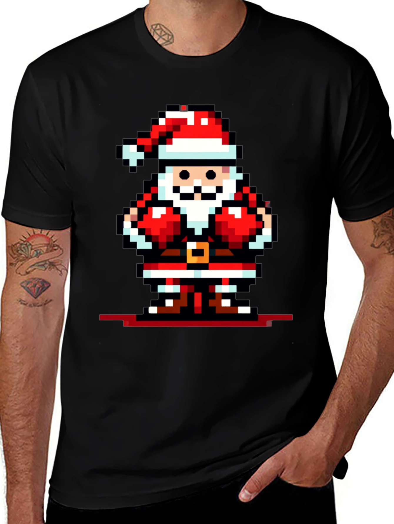 Pixel Santa Graphic Tee - Black