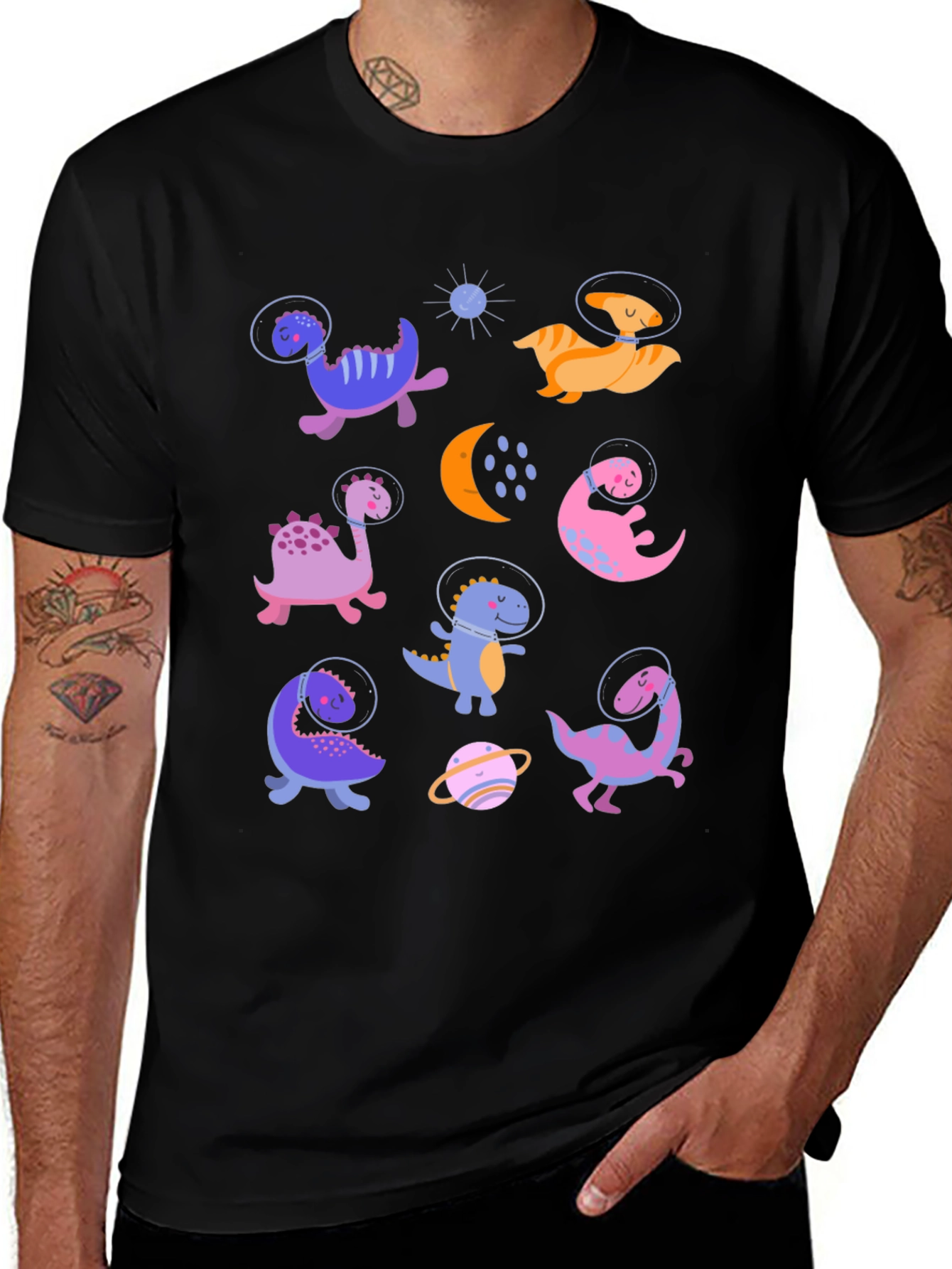 Variant 16 of Dino Astronauts Graphic Tee - Black