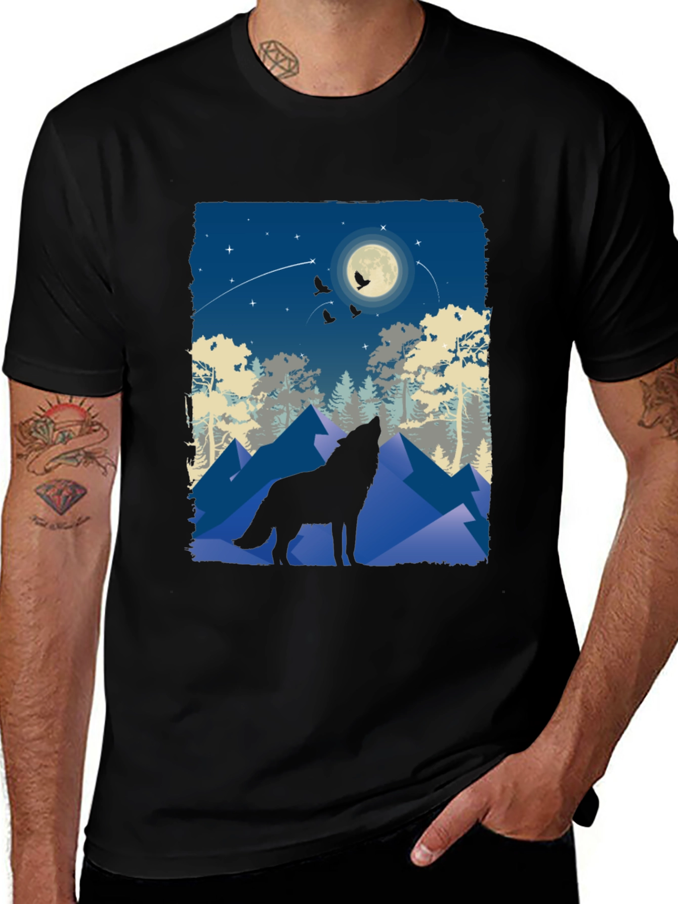Variant 15 of Wolf Moon Forest T-Shirt - Nature Inspired Graphic Tee
