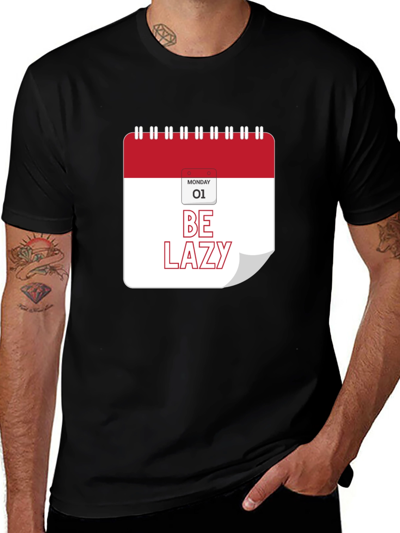 Variant 22 of Be Lazy Calendar Graphic Tee - Black Casual T-Shirt