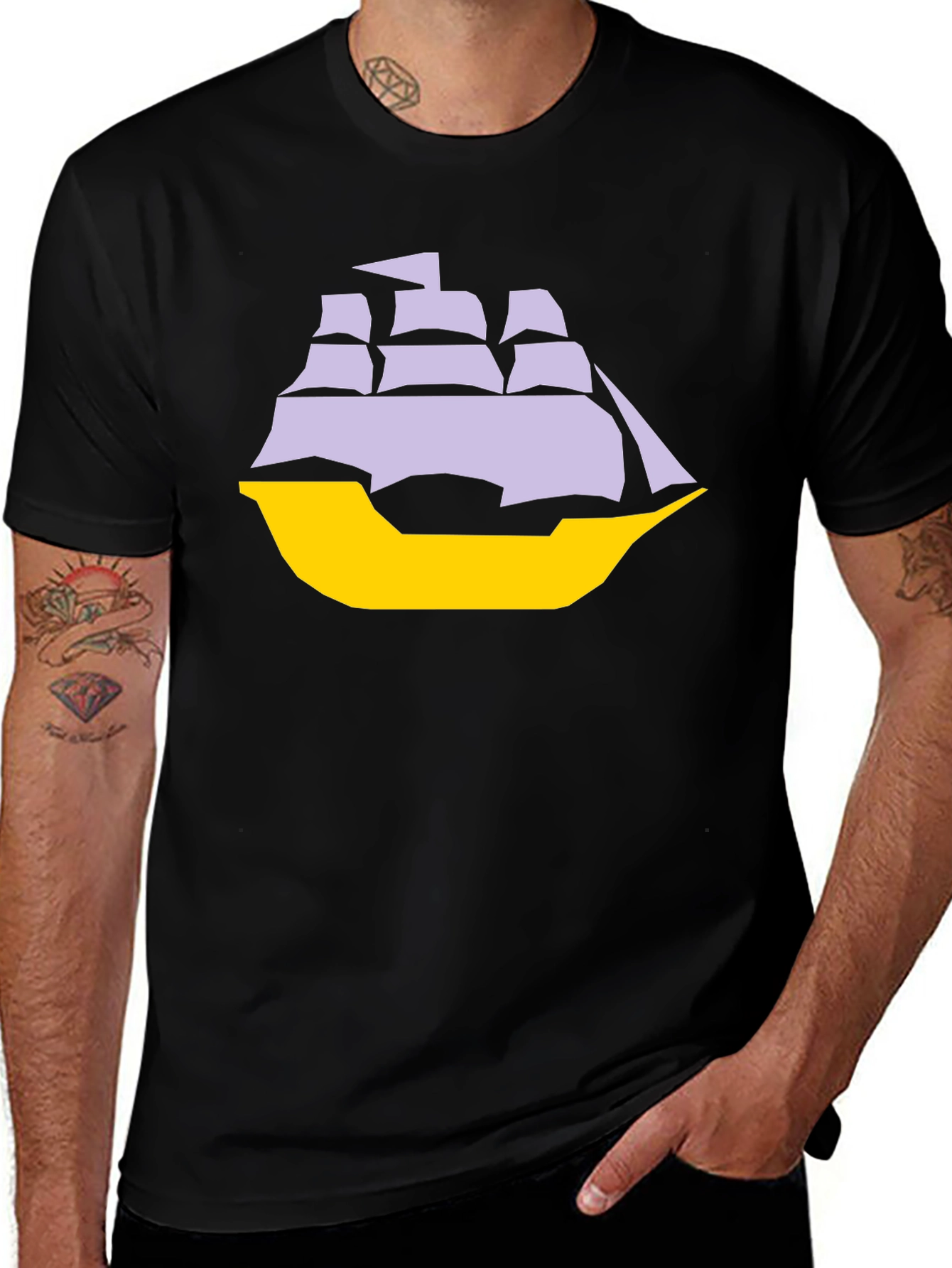 Variant 29 of Sailboat Graphic Tee - Black Cotton Blend T-Shirt