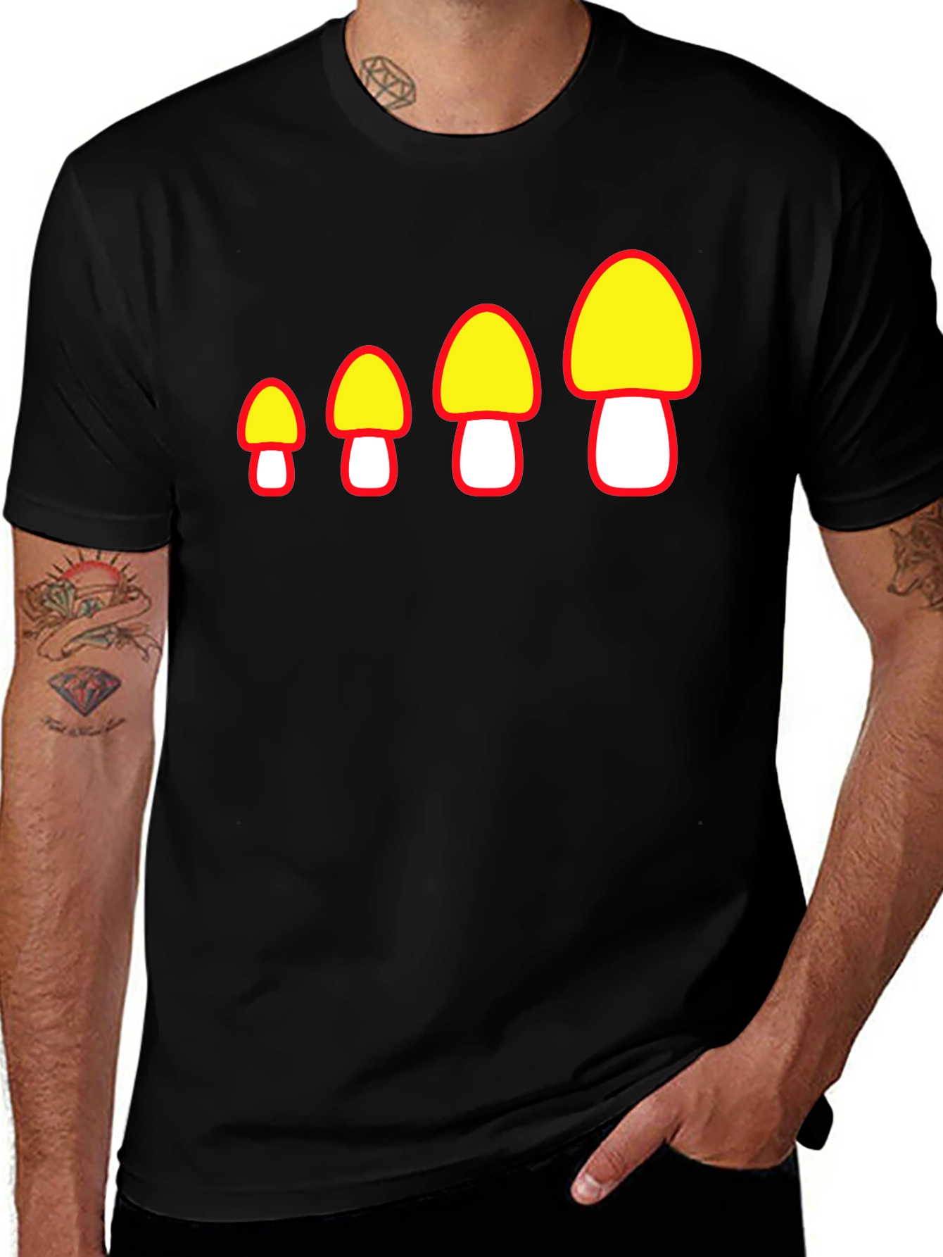 Variant 18 of Mushroom Graphic Black T-Shirt