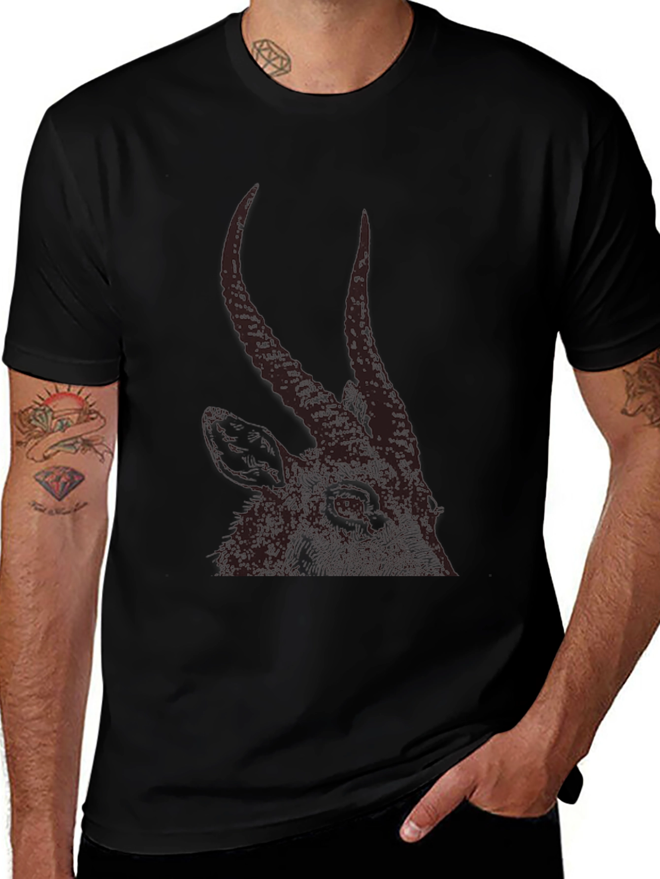 Variant 17 of Men's Black T-Shirt with Abstract Horned Creature Design