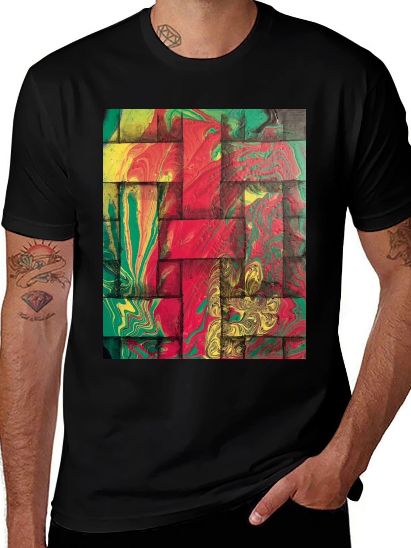 Variant 22 of Rasta Bricks Graphic Tee - Unique Artistic Design