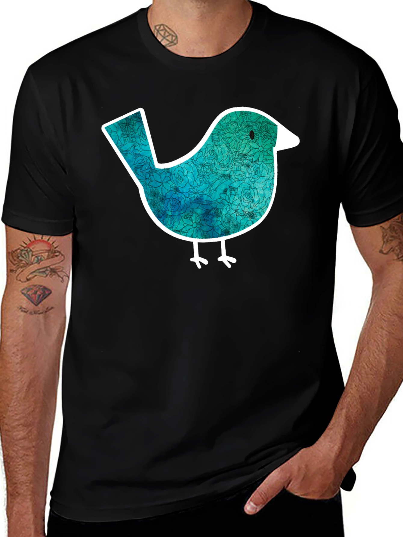 Variant 14 of Floral Bird Graphic Tee - Black Casual T-Shirt