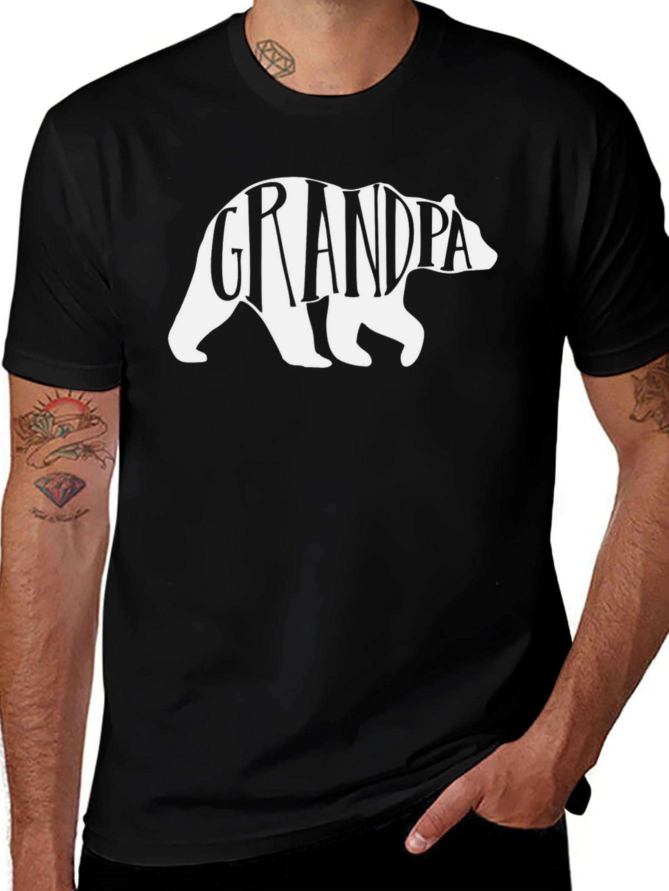 Variant 4 of Grandpa Bear Graphic T-Shirt - Black Cotton Tee