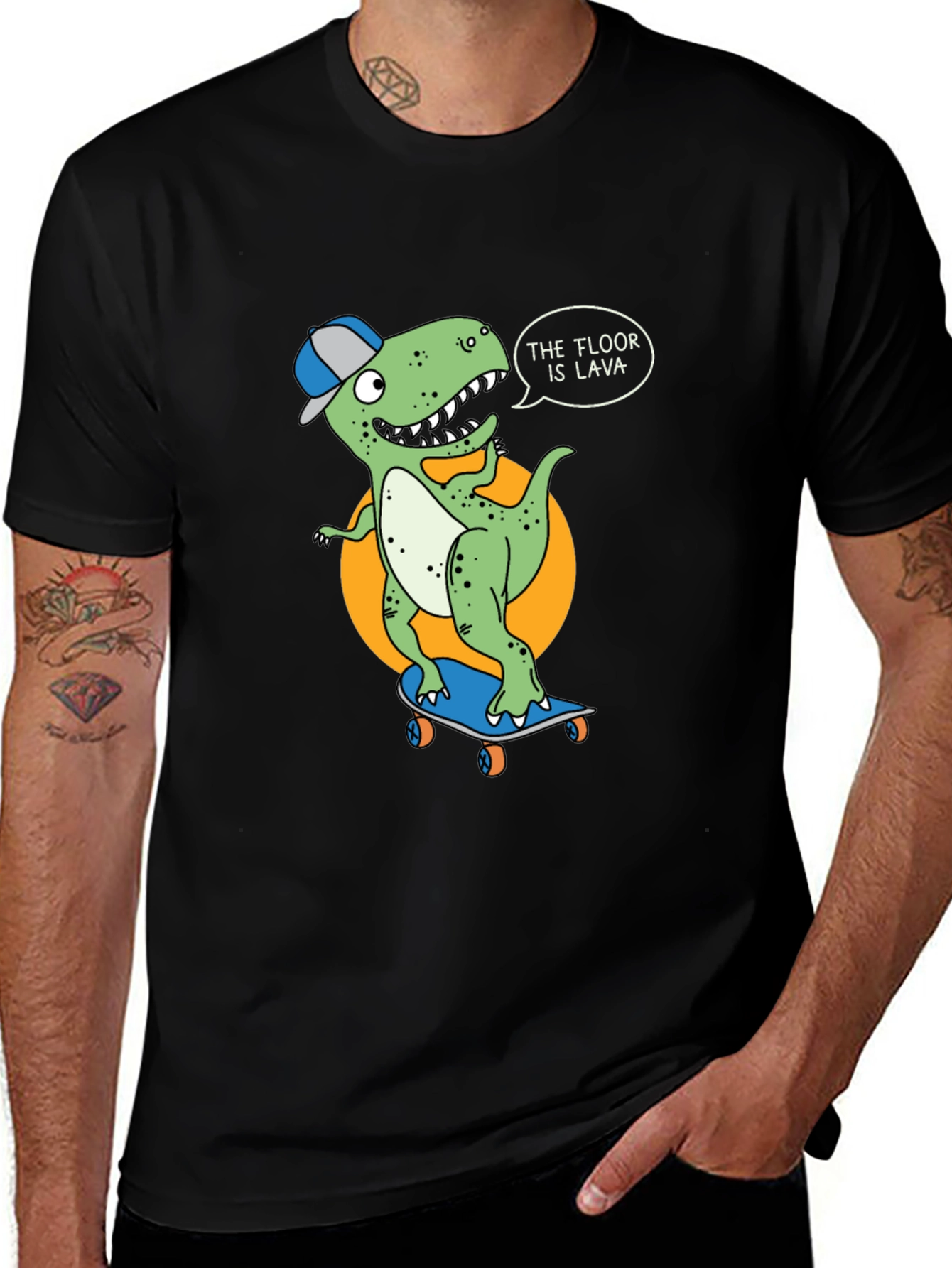 Variant 19 of Dino Skateboarder T-Shirt - "The Floor is Lava!"