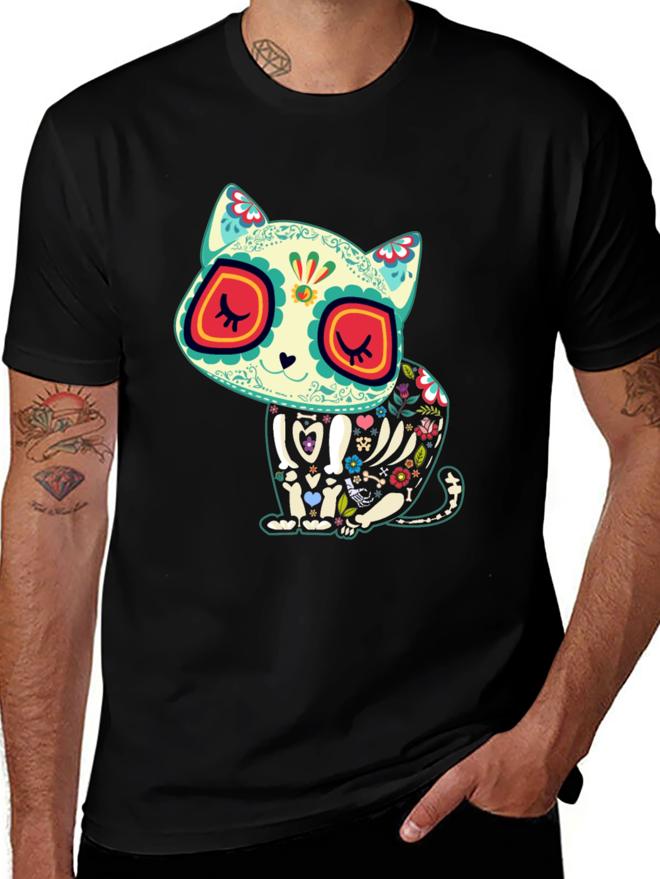 Variant 3 of Sugar Skull Cat T-Shirt - Dia de los Muertos