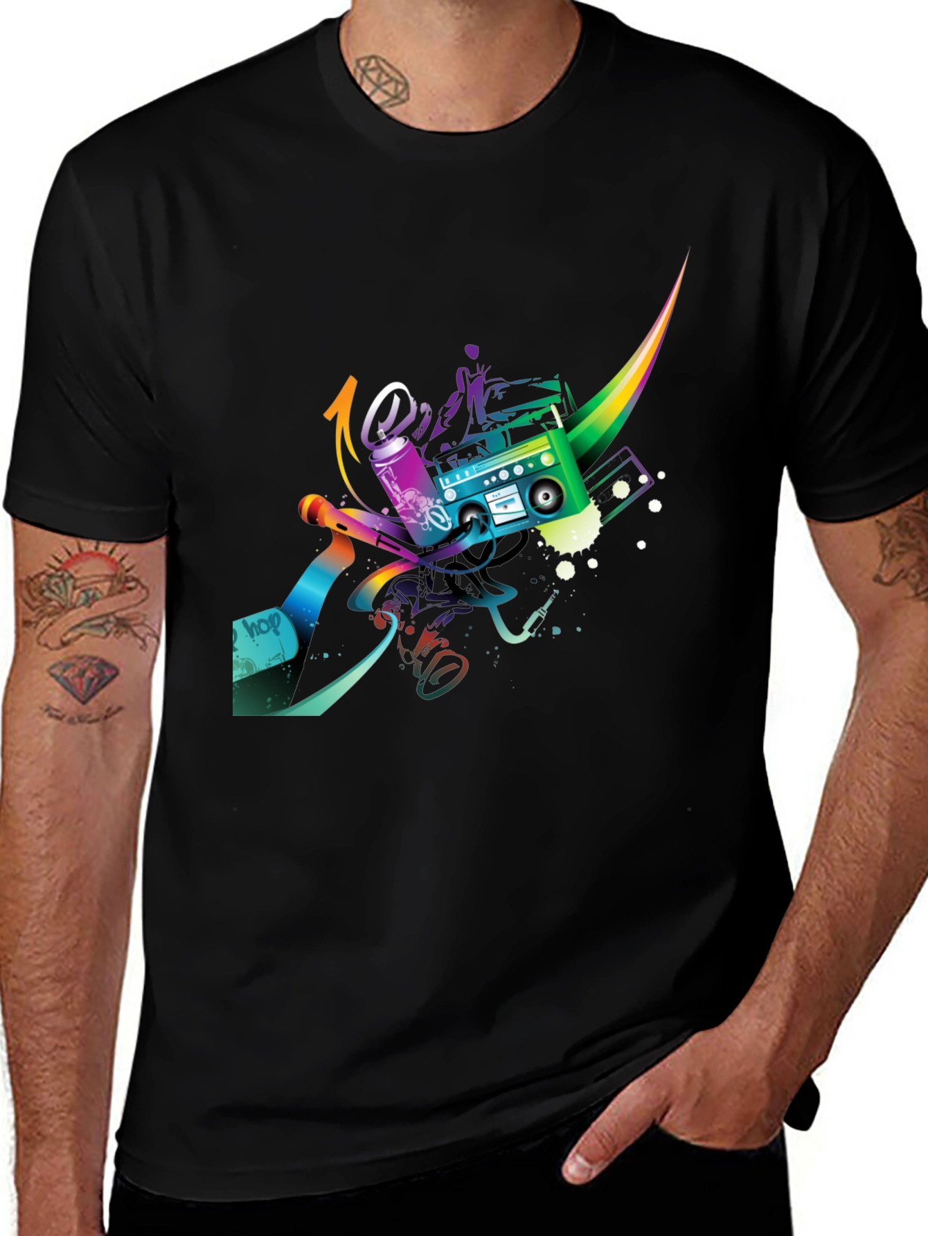 Variant 29 of Retro Boombox Graphic T-Shirt - Black