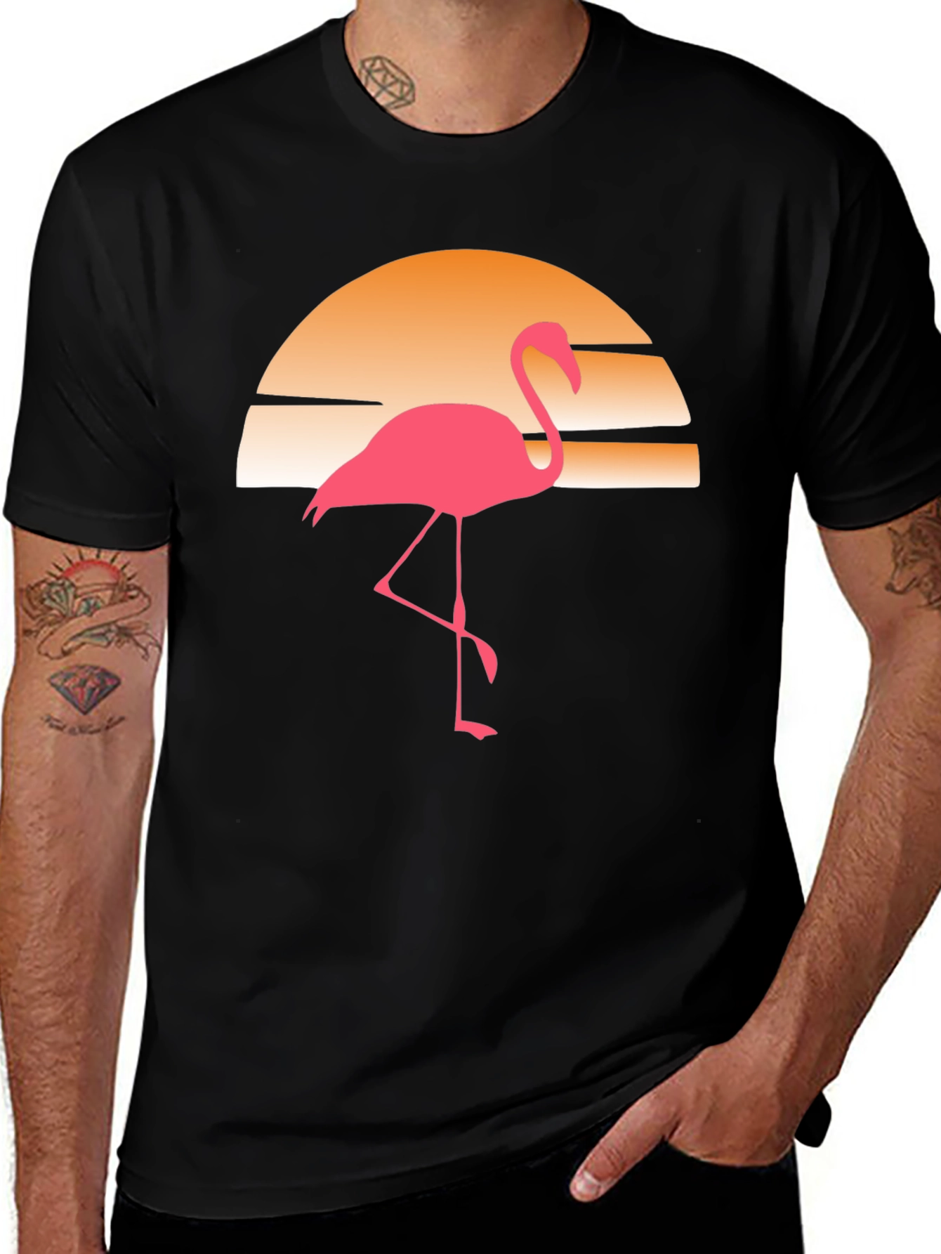 Variant 20 of Sunset Flamingo Graphic Tee - Black