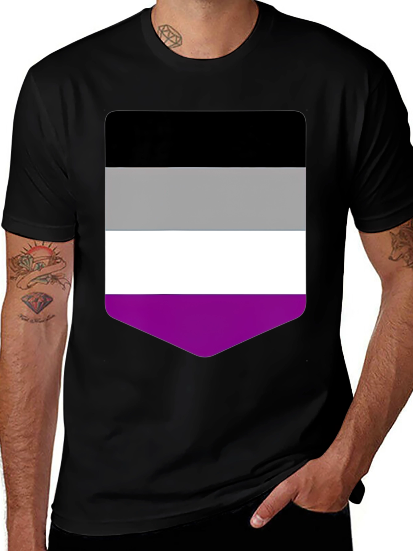 Variant 25 of Asexual Pride Flag T-Shirt - Black Crew Neck Tee