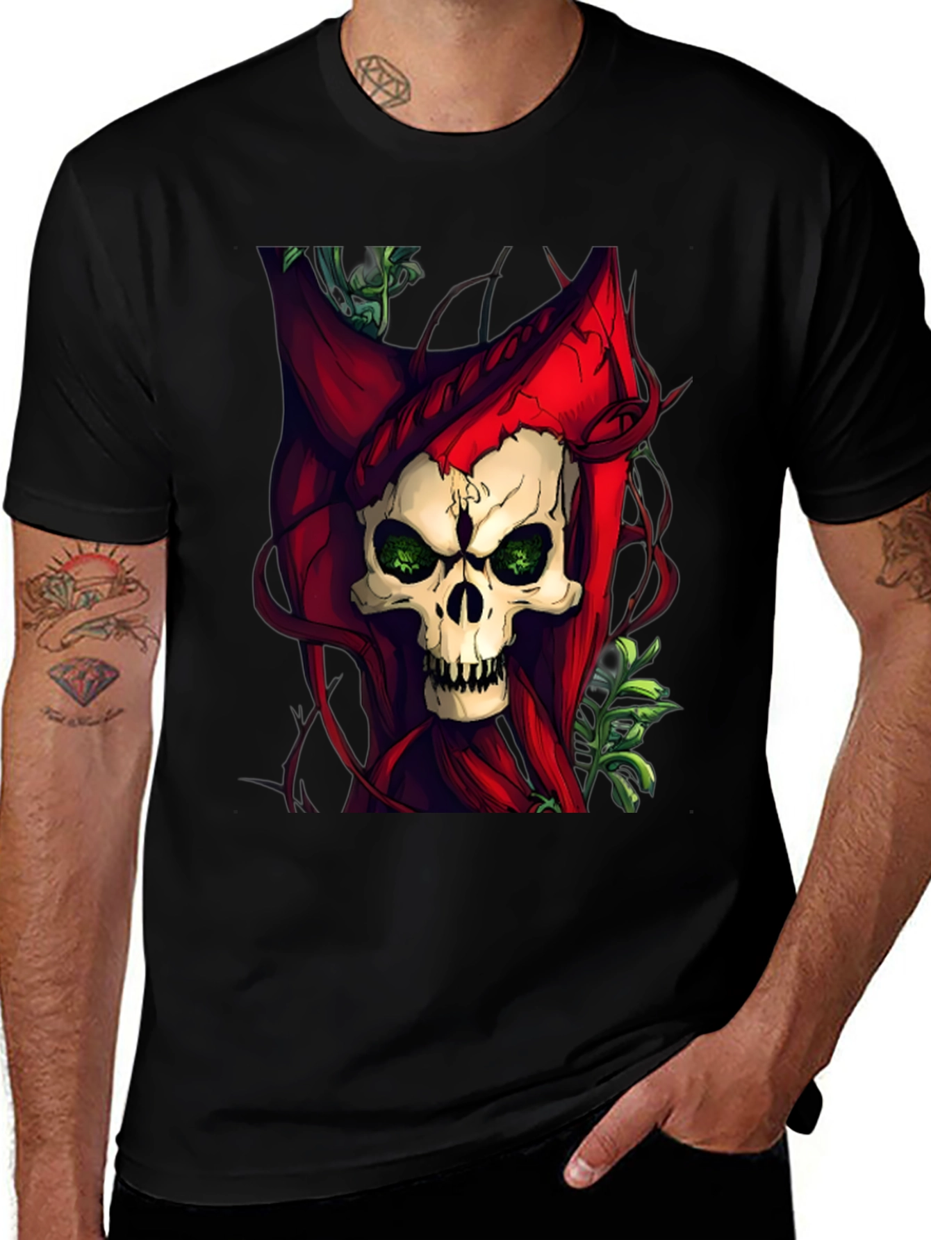 Variant 14 of Skull & Red Hood Graphic Tee - Dark Style