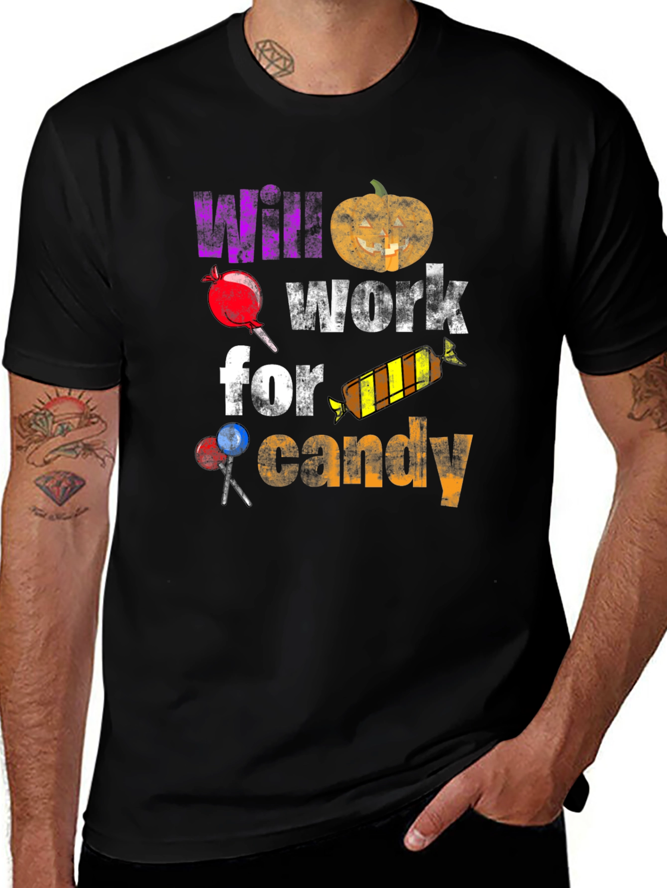Black Halloween T-Shirt - Will Work For Candy main image
