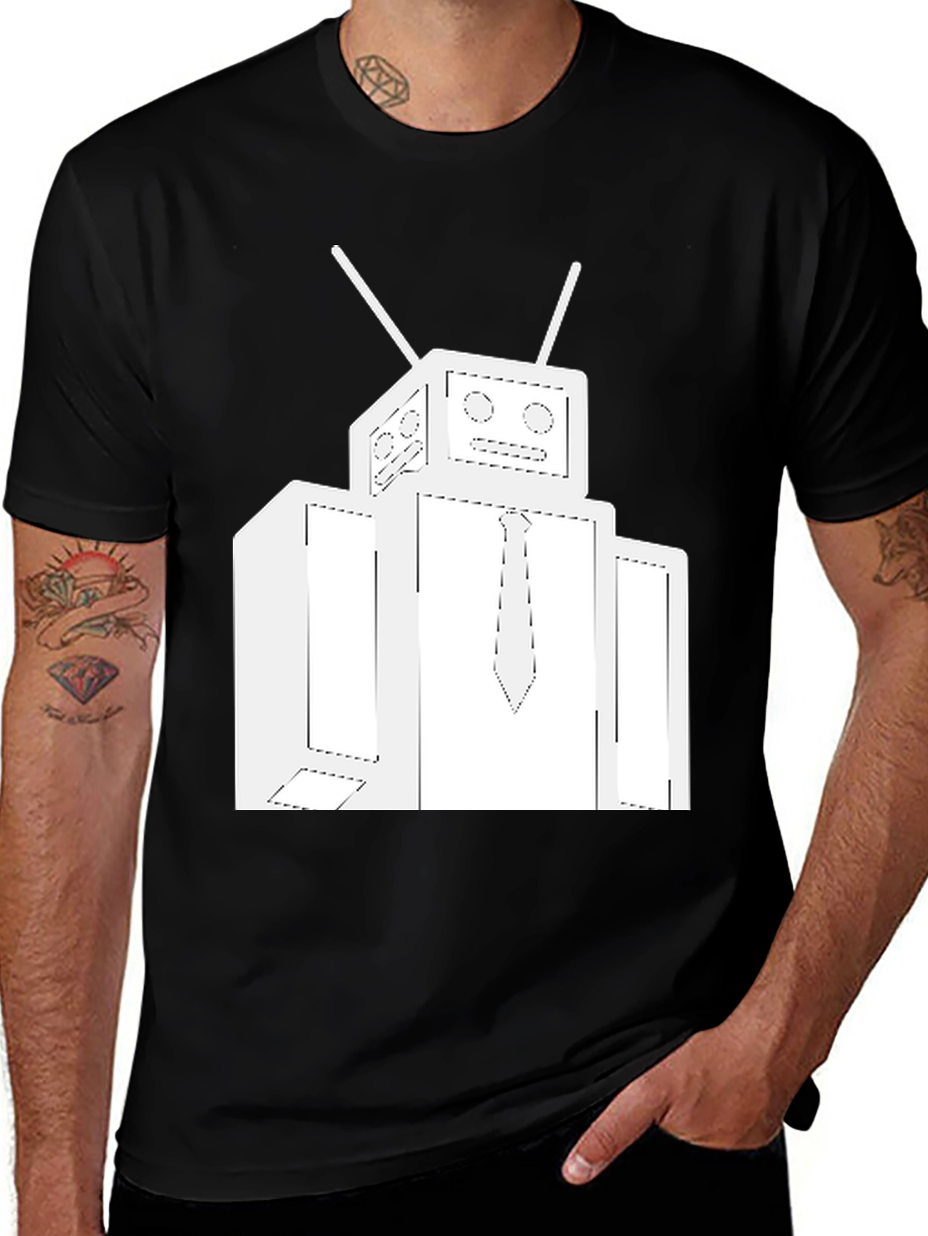 Variant 26 of Robot Graphic Tee - Black Cotton Crew Neck Shirt