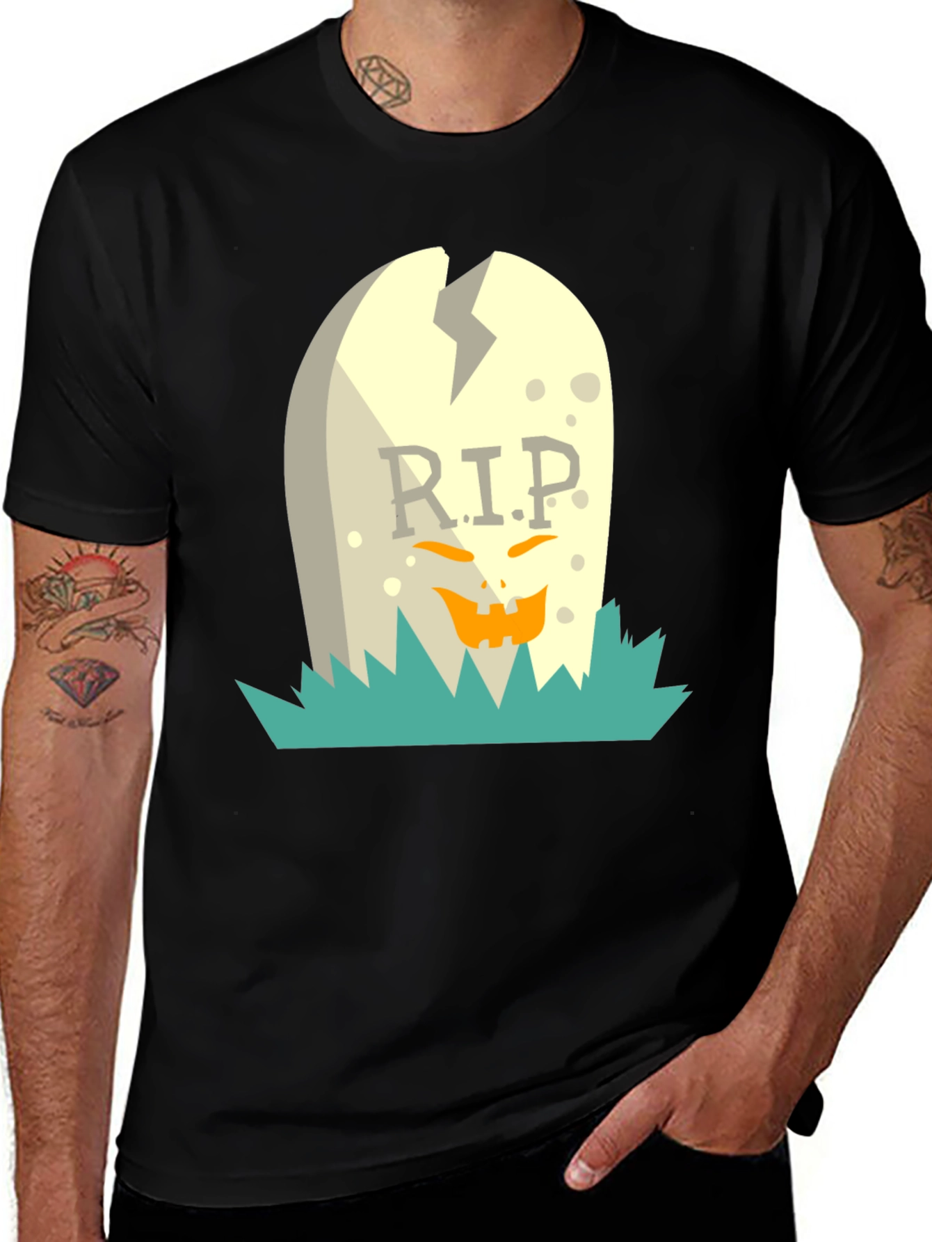 Variant 25 of RIP Jack-O'-Lantern Tombstone Graphic Tee