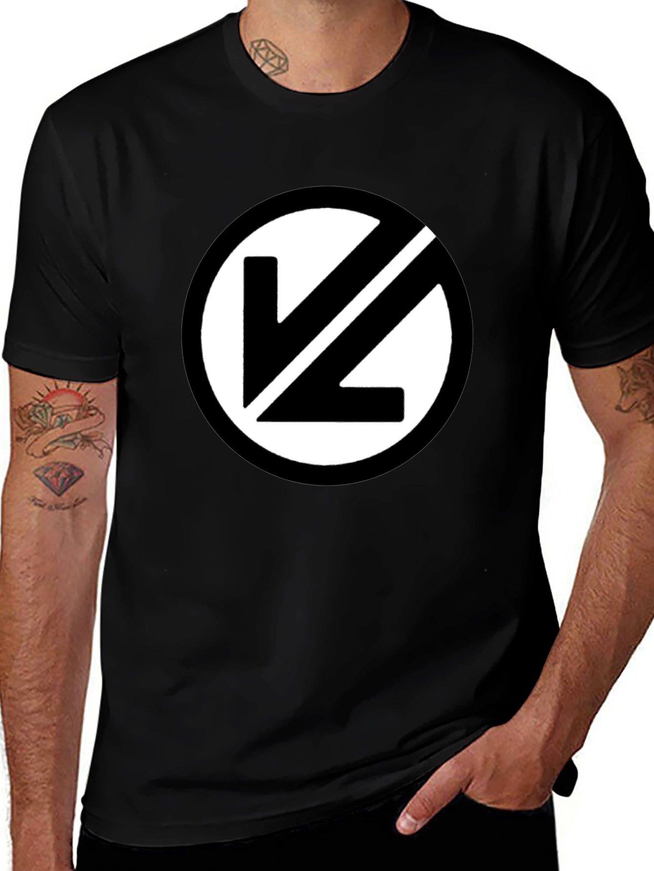 Variant 9 of Black T-Shirt with White Circular Logo