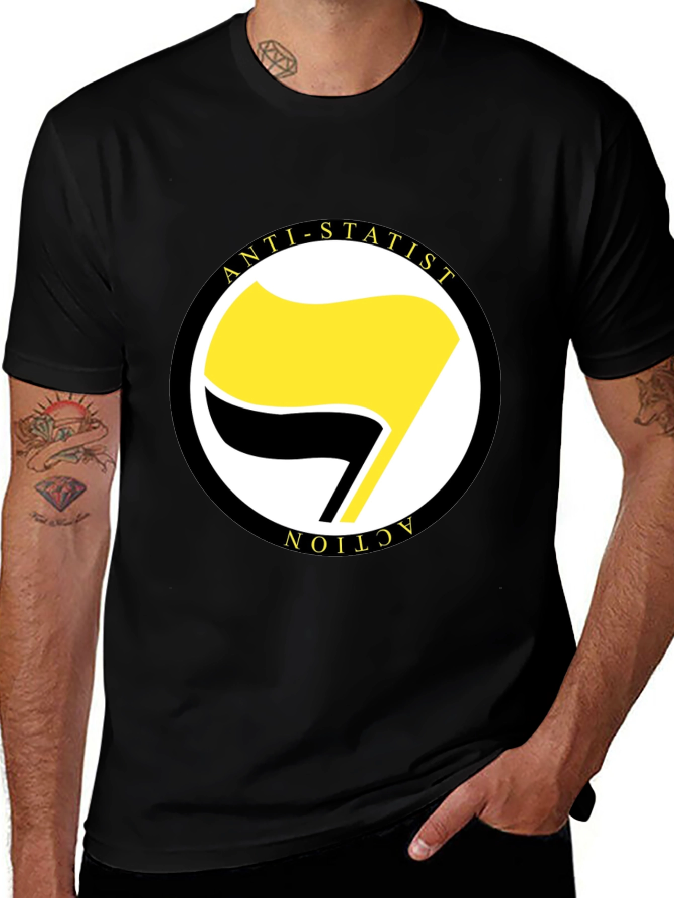 Variant 16 of Anti-Statist Action T-Shirt Anarcho-Syndicalism