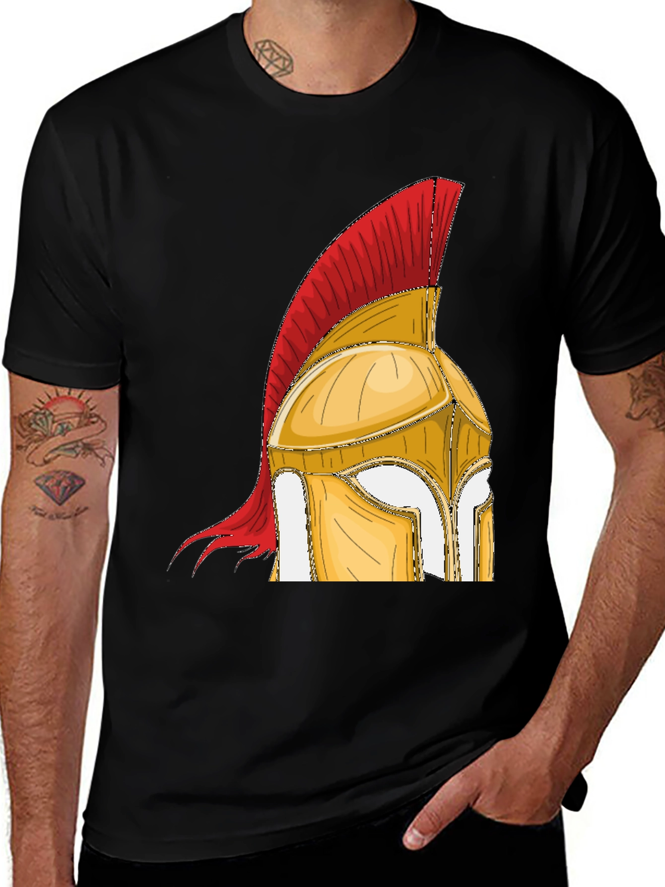Variant 19 of Spartan Helmet Graphic Tee - Bold Black Cotton T-Shirt