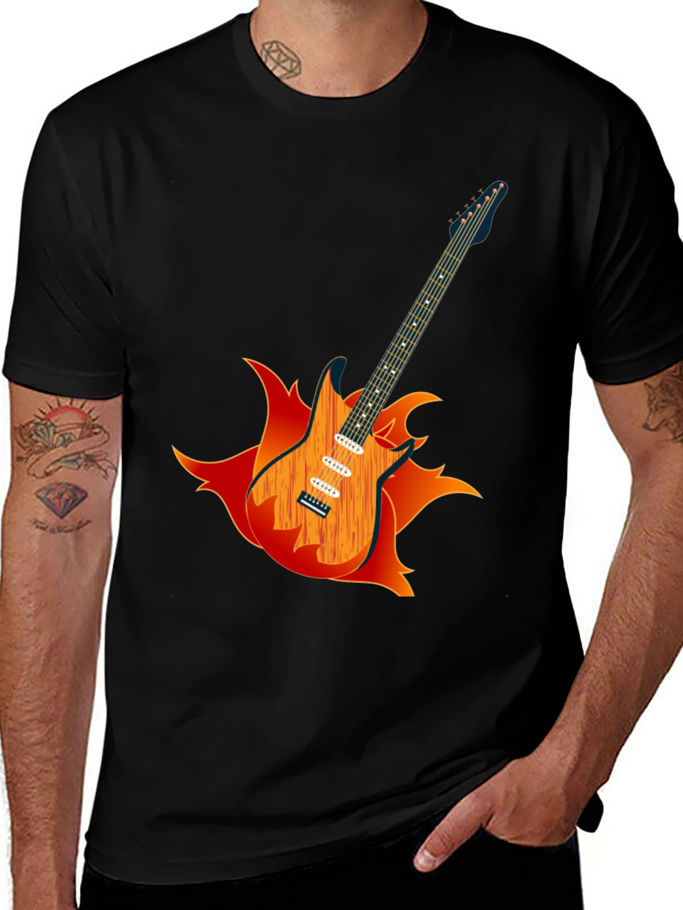 Variant 15 of Flaming Guitar Graphic Tee - Rock On!