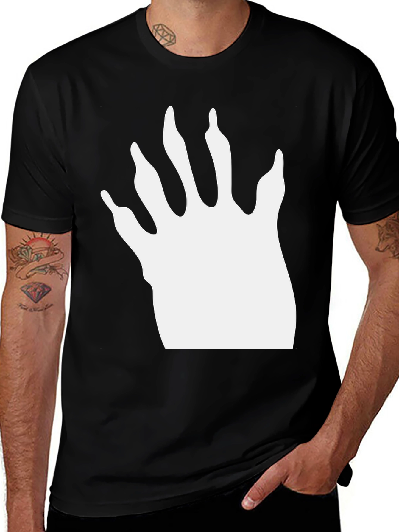 Variant 29 of Raccoon Paw Print T-Shirt - Black Cotton Blend Tee