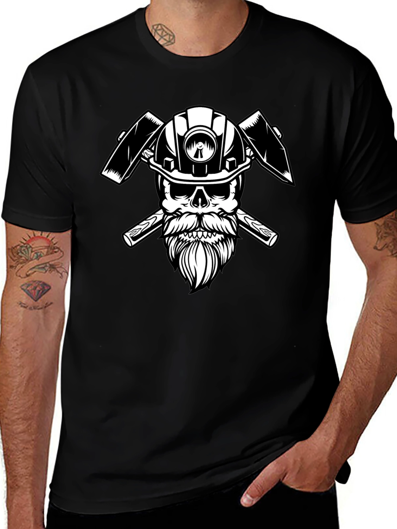 Variant 17 of Miner Skull T-Shirt - Black Crew Neck