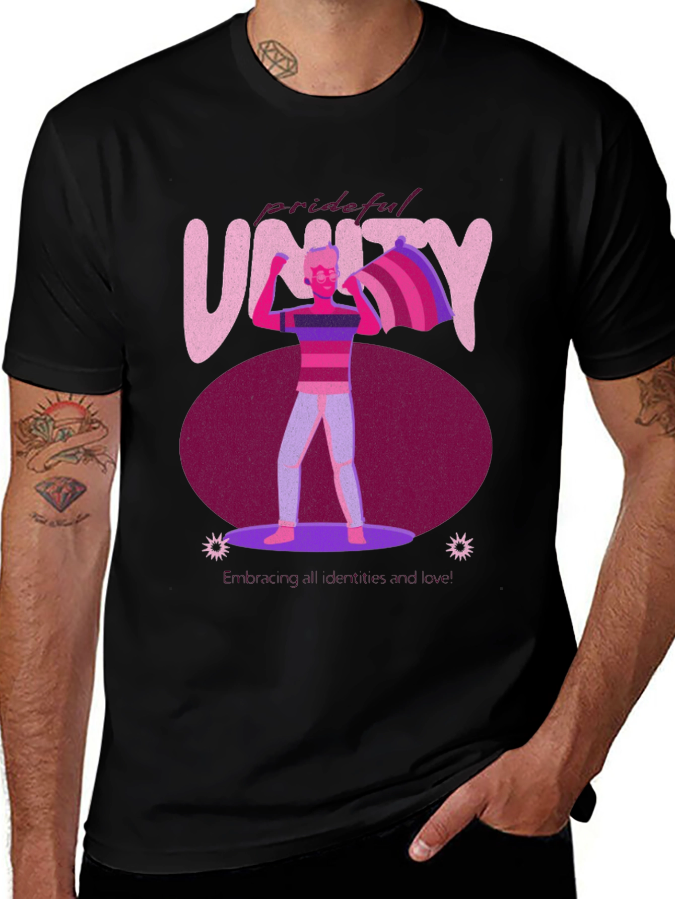 Variant 19 of Prideful Unity Graphic Tee - Black Unisex T-Shirt