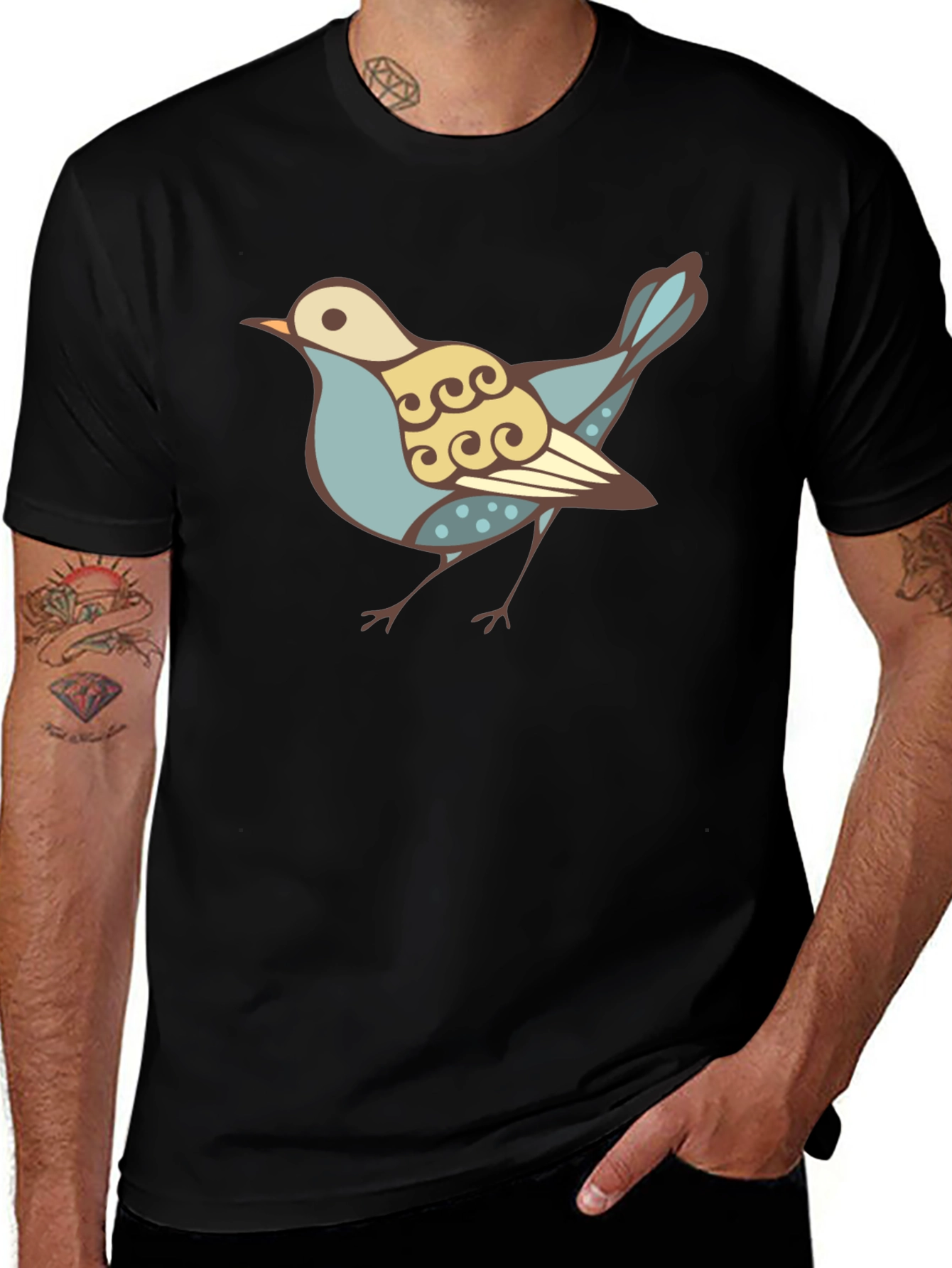 Bird Graphic Tee - Trendy Men's Black T-Shirt