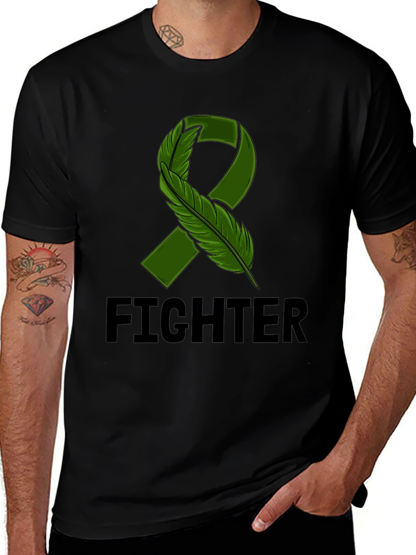 Variant 11 of Fighter T-Shirt with Green Ribbon Graphic