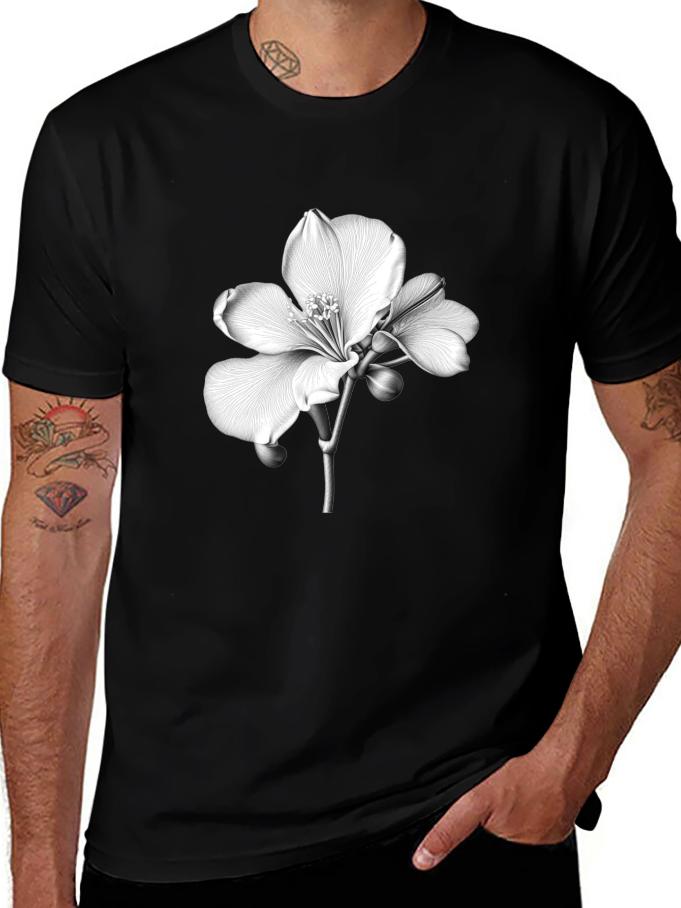 Variant 14 of Floral Print Black Tee