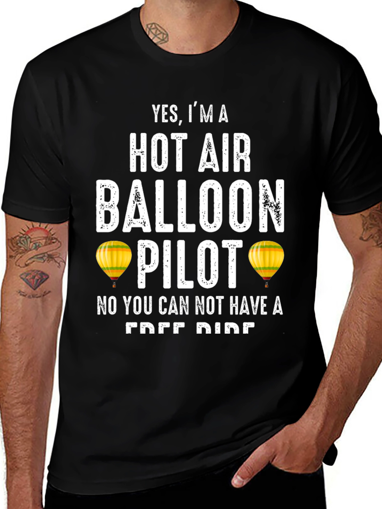 Black Hot Air Balloon Pilot Funny T-Shirt main image