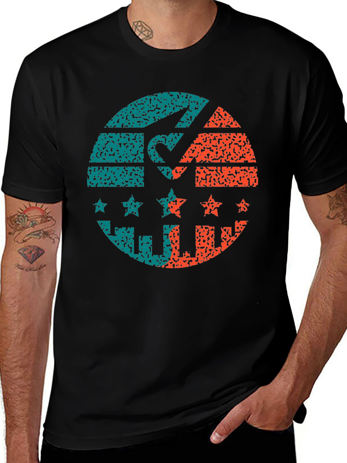 Variant 22 of Retro Graphic Print Tee - Distressed Circle Design