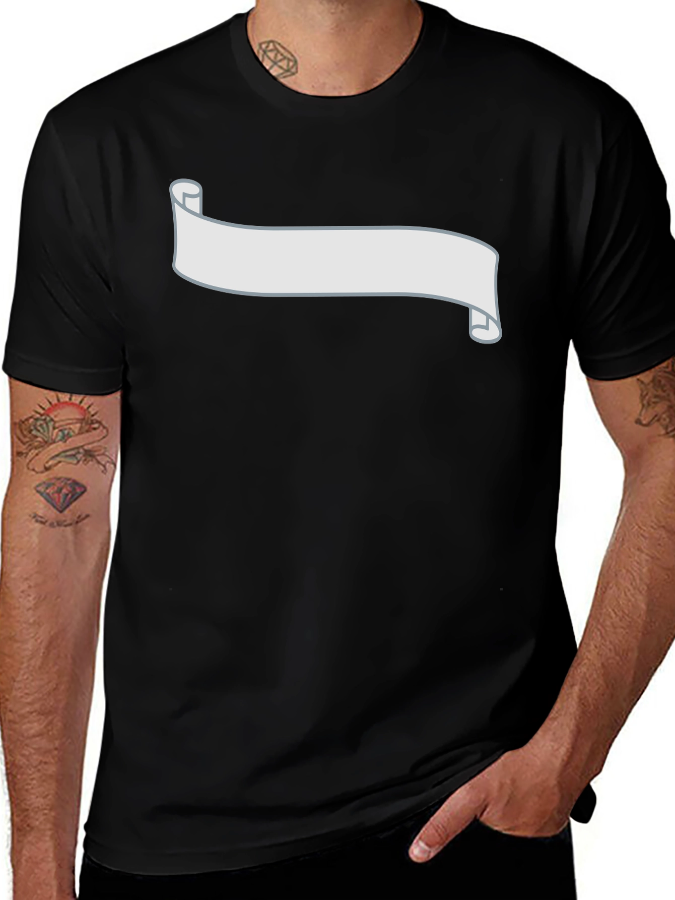 Variant 17 of Men's Black T-Shirt with Customizable Banner