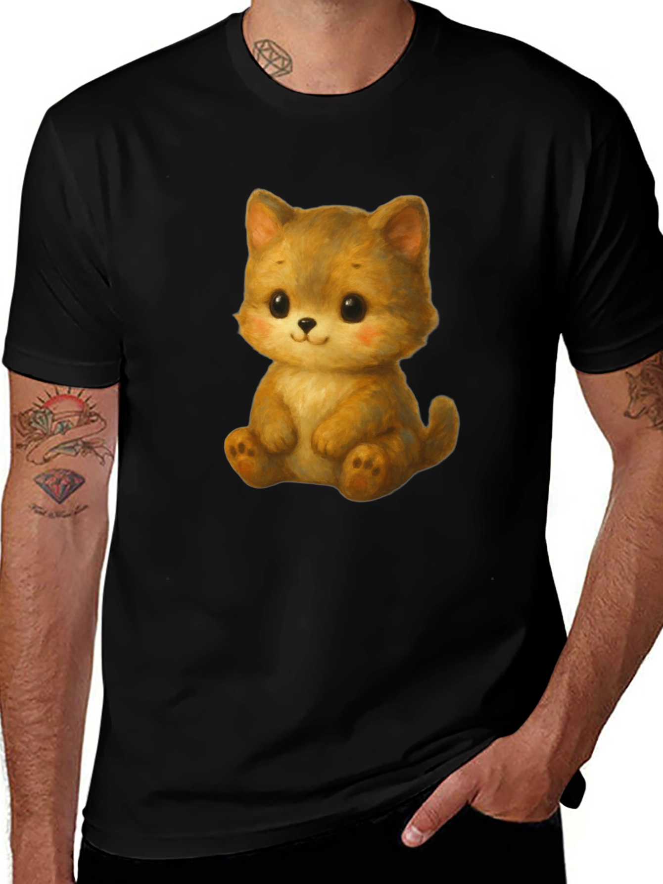 Variant 20 of Cute Kitten Graphic Tee - Soft Black Cotton Shirt