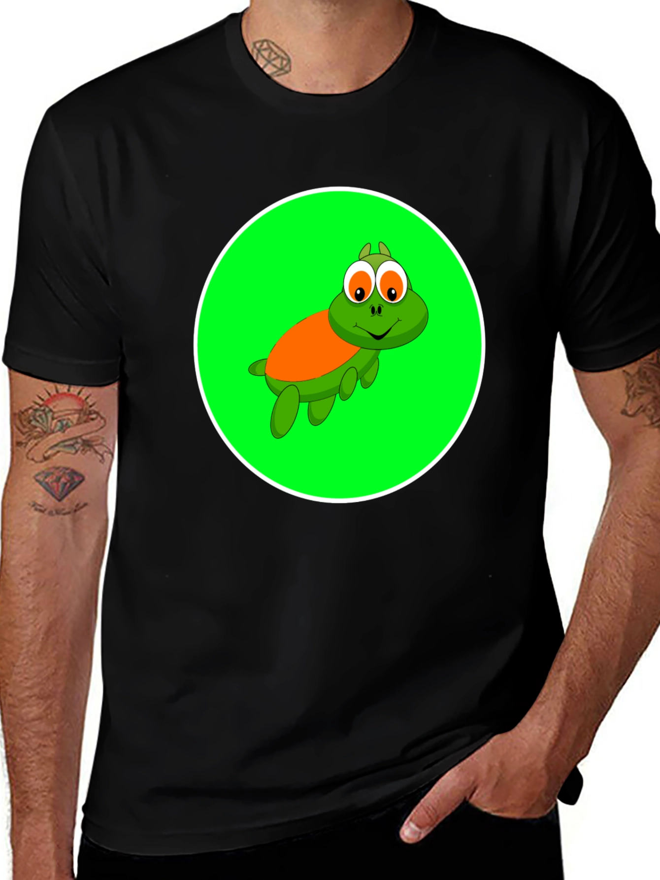 Cartoon Turtle Graphic Black T-Shirt