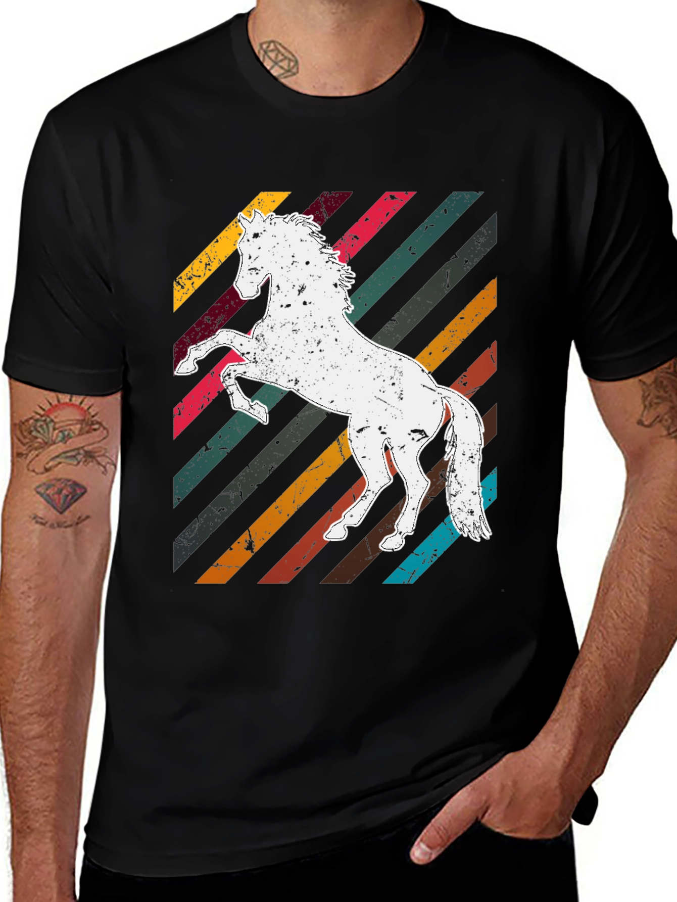 Variant 30 of Retro Horse Graphic Tee - Men's Black T-Shirt