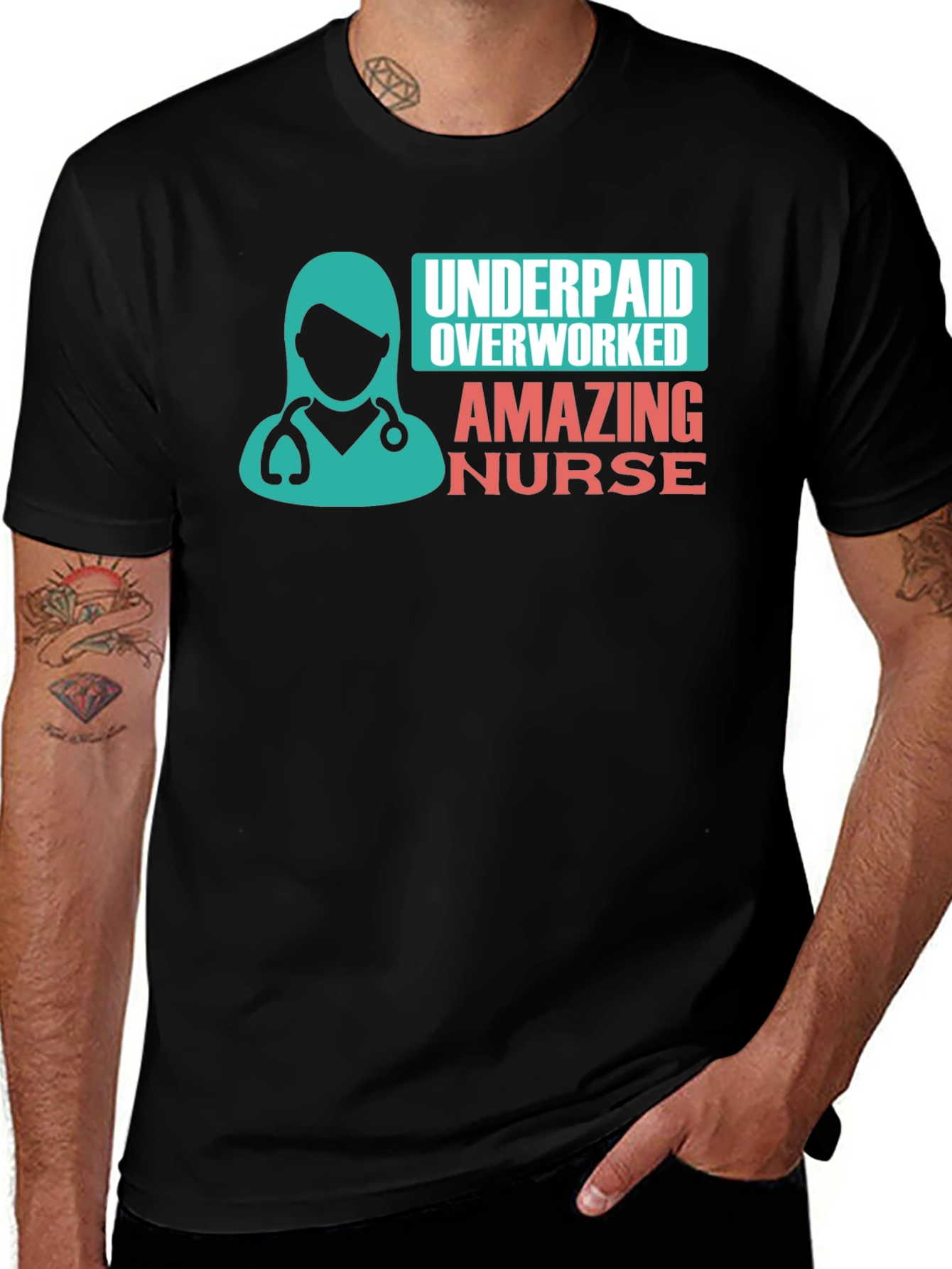 Variant 24 of Amazing Nurse T-Shirt: Underpaid & Overworked